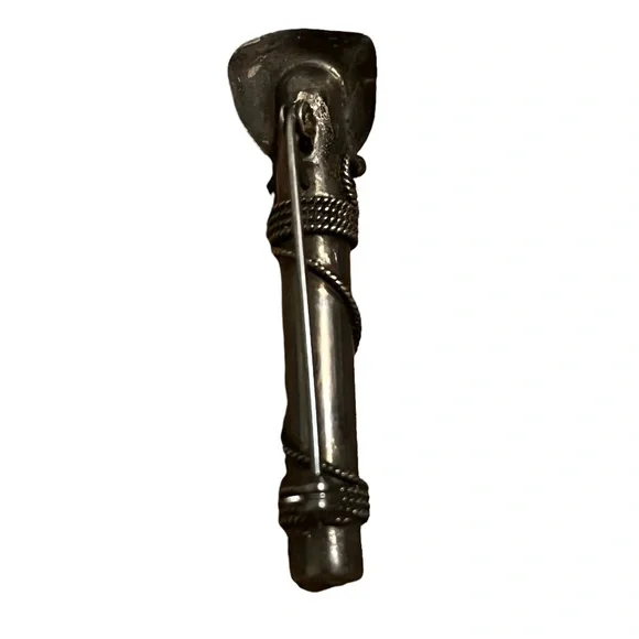 Vintage Solid Sterling Silver Rose And Rope French Lapel Vase Pin - Picture 3 of 5